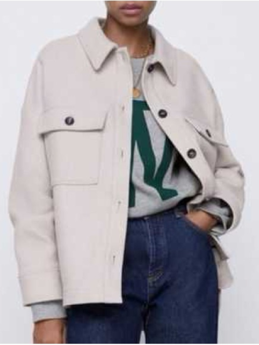 Zara Manteco Wool Blend Beige Overshirt Jacket - Relaxed Fit Medium Button Up